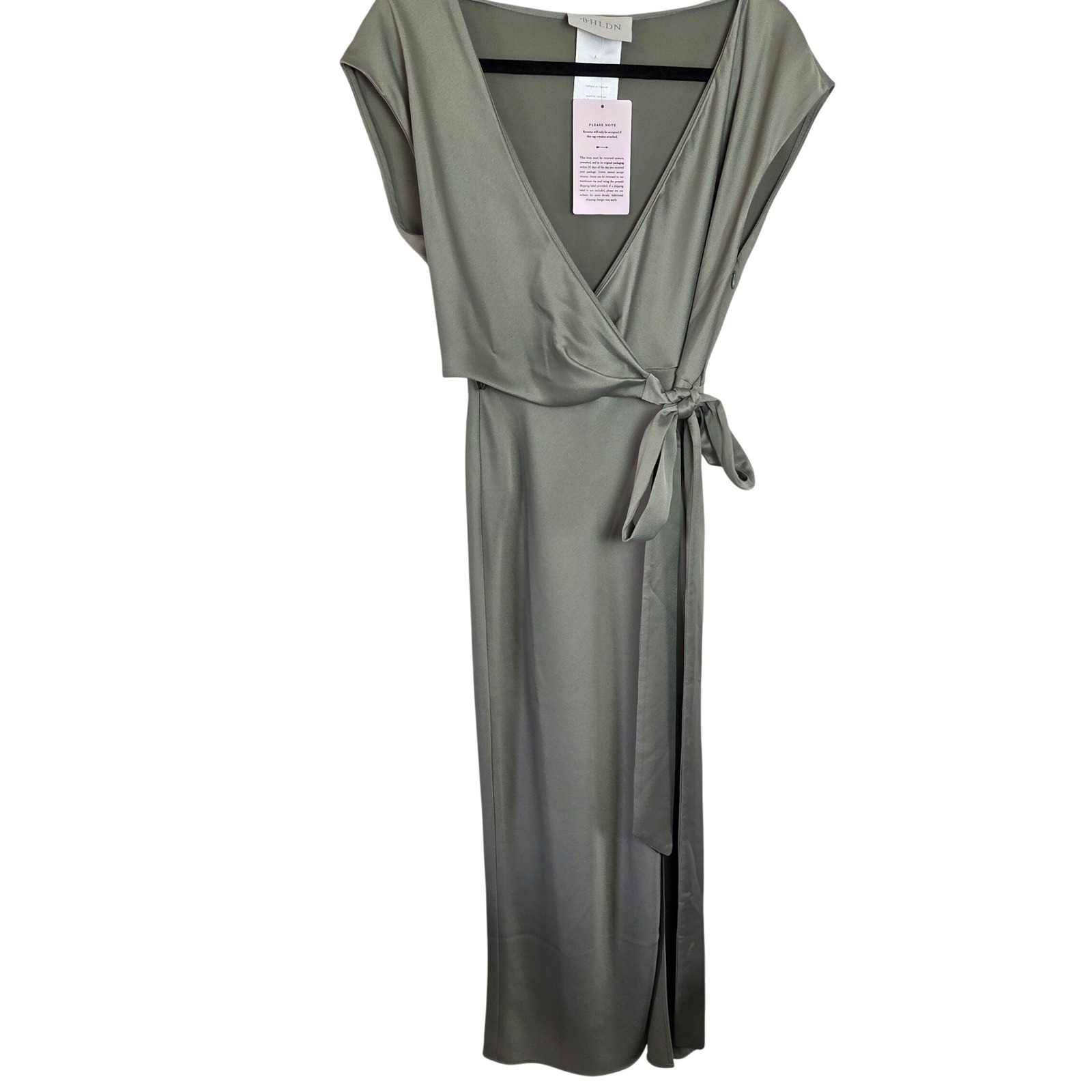 Nwt Bhldn Wrap Midi Dress Satin Tie Waist V Neck Wedding Guest Size 2 Green